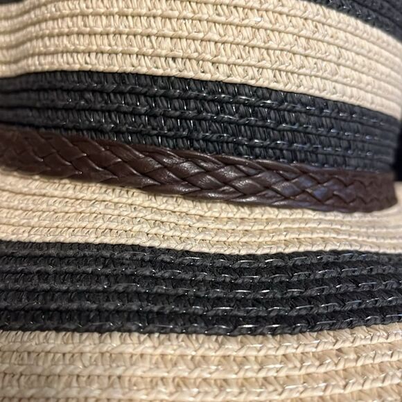 Striped Black and Tan Wide Brim Hat - Picture 3 of 7